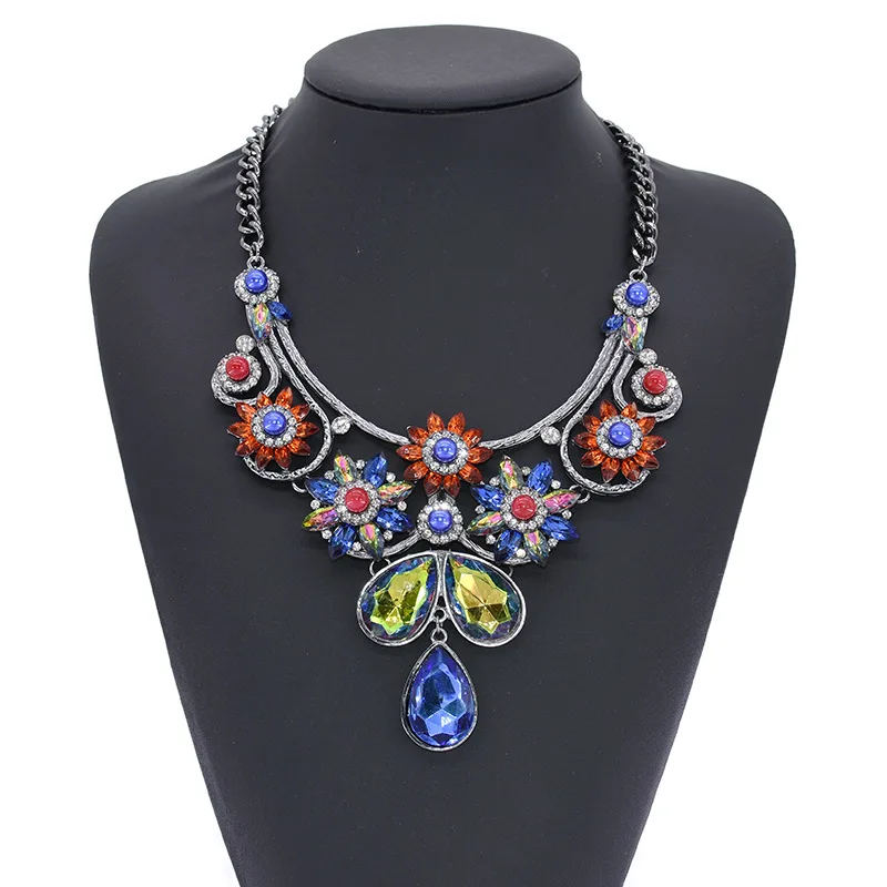 Foreign trade export jewelry, large gemstone water drop necklace, collarbone chain, crystal jewelry, factory direct sales