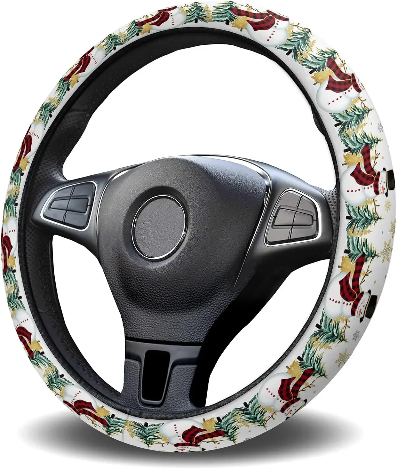 Car Steering Wheel Cover Christmas Snowman Xmas Tree Gold Snowflake      Wheels Protective Cover Automotive Accessories