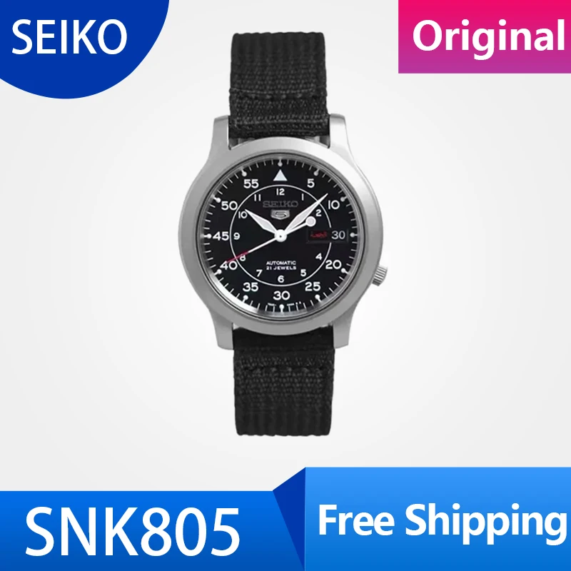 SEIKO SNK805 Luxury Stainless Steel Men\'s Watch 5 Automatic Watch with Green Canvas Mechanical Fashion Casual Men\'s Watch