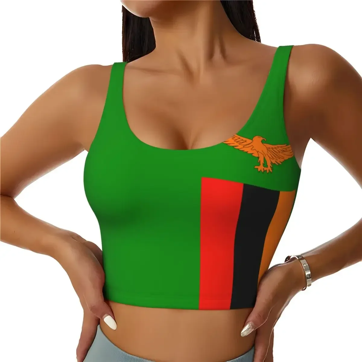 

Yoga Vest Women Gym Sports Crop Tops Zambia Flag Streetwear Workout Breathable Tank Top Female