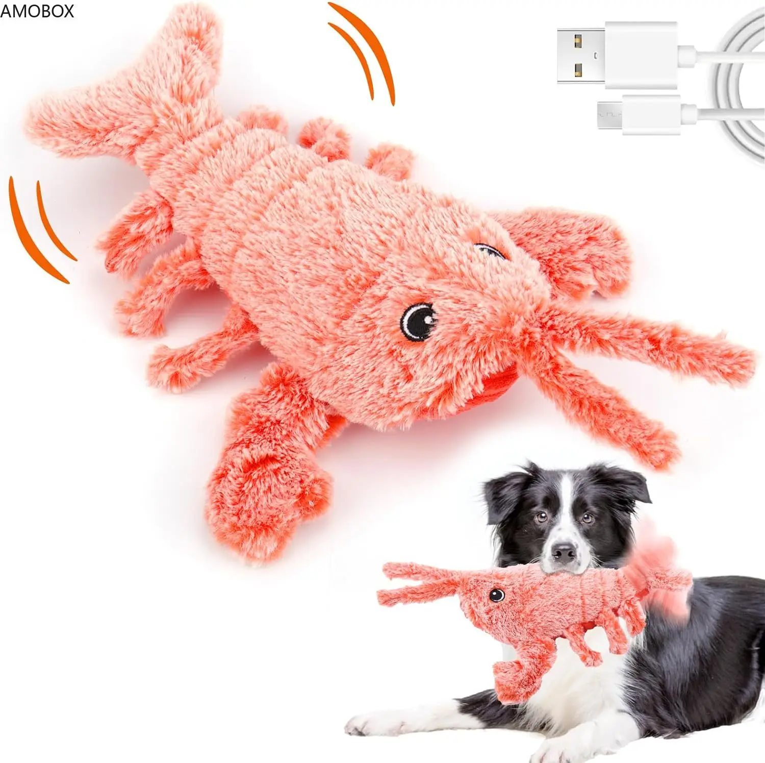 AMOBOX-Interactive Dog Toy,Wiggly Lobster,Moving for Indoor Outdoor,Plush Squeaky,Rechargeable Floppy for Small Medium Large Dog