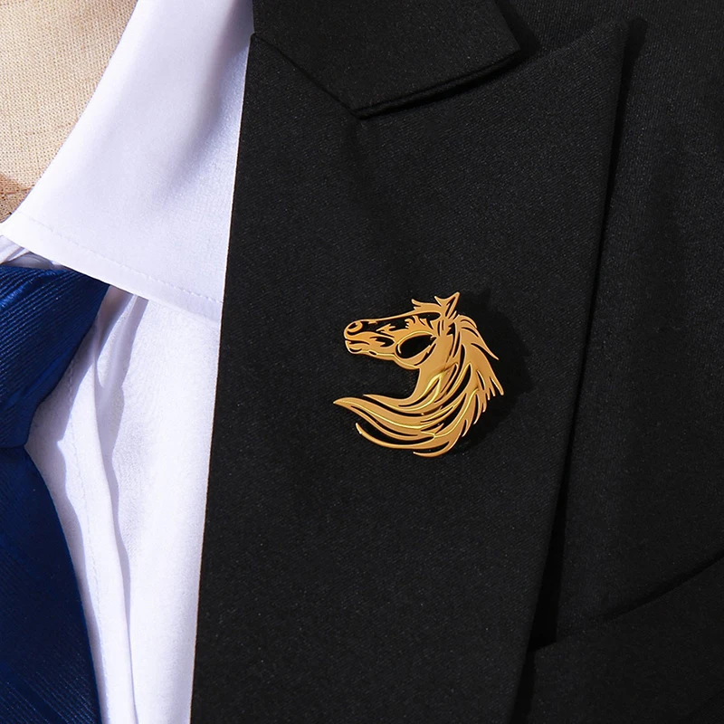 خمر الفولاذ المقاوم للصدأ المعادن الحصان بروش الحيوان دبابيس للرجال دعوى الملابس دبوس الأزياء والمجوهرات الإكسسوار