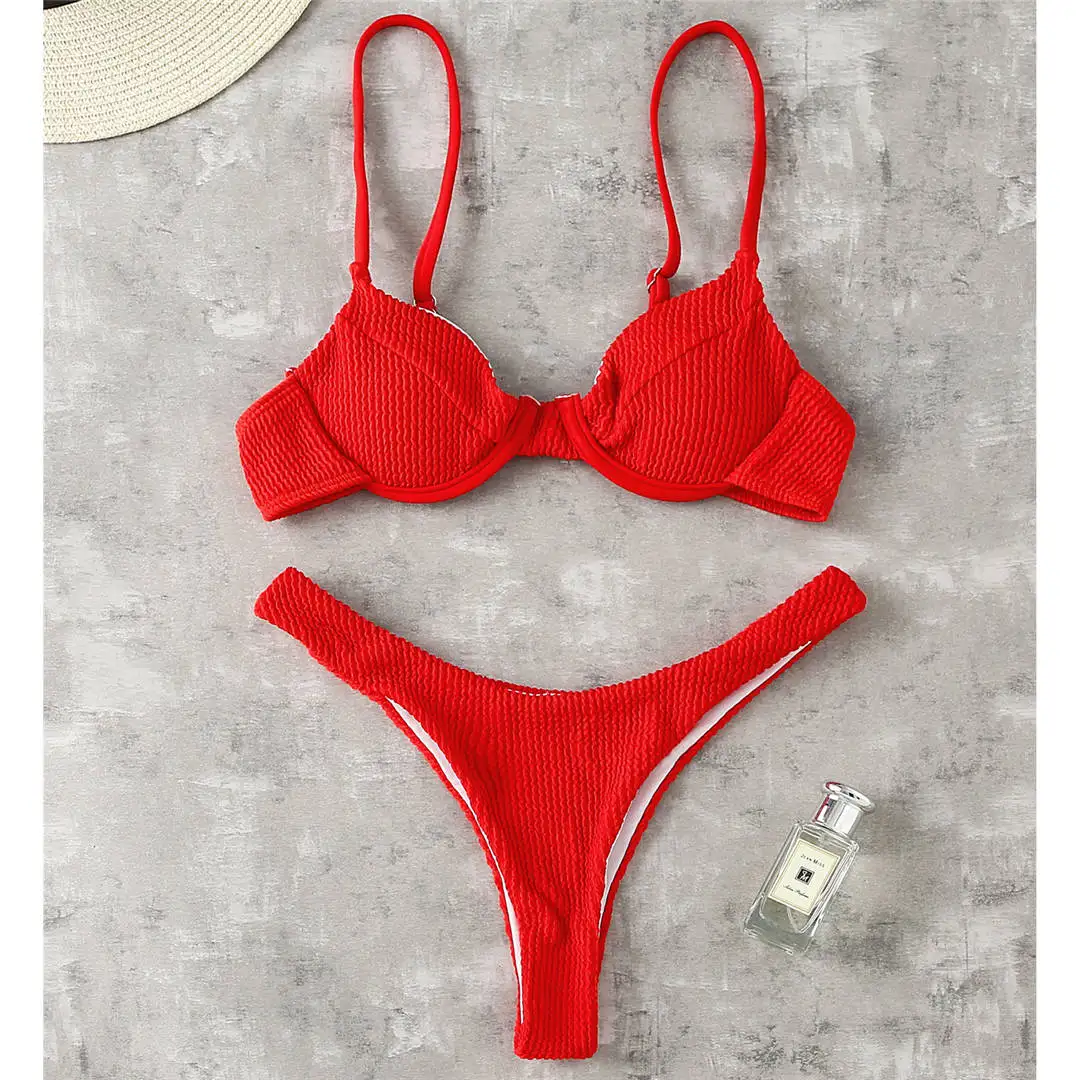 Gerippter, hoch geschnittener Bikini-Badeanzug mit Bügel, Damen-Badebekleidung, zweiteiliges Bikini-Set, String-Badeanzug, Badeanzug, Schwimmanzug V2697SW – Detail 39