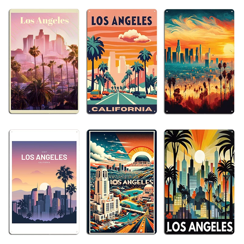 Los Angeles Skyline Retro Placas de Metal Personalizar Club Bar Parede Pub Los Angeles Tin Sign Posters