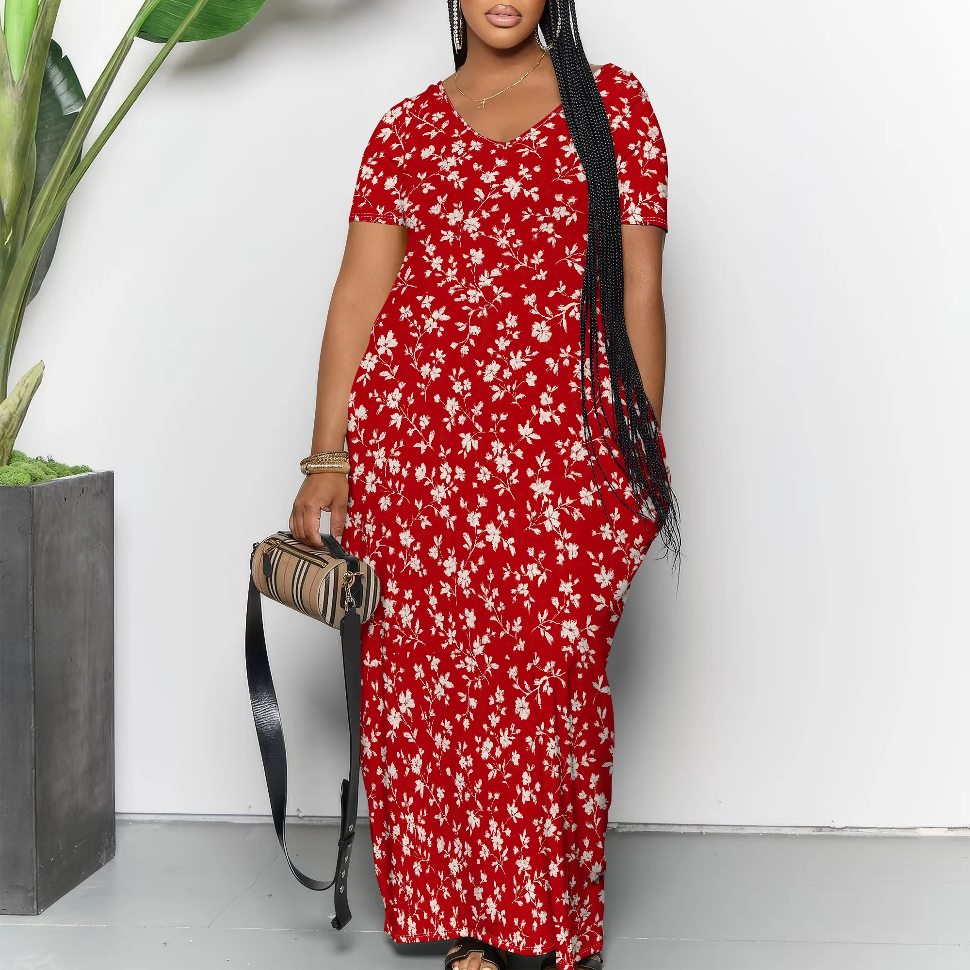 

Womens Sundress Summer Floral Short Sleeve Wrap V Neck A-Line