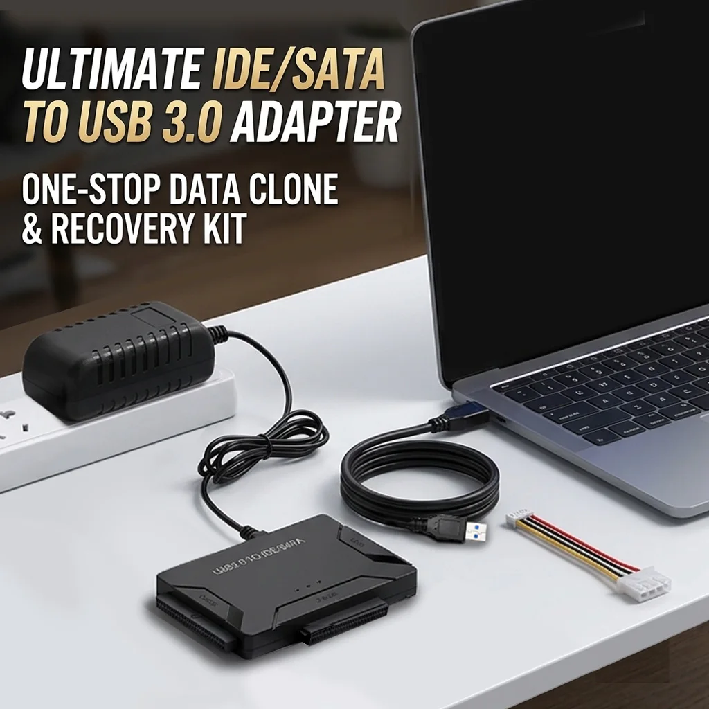 USB 3.0 to SATA IDE Adapter, Hard Drive Reader for 2.5 3.5 Inch HDD SSD CD DVD Optical Drive, SATA III Support with 12V Power