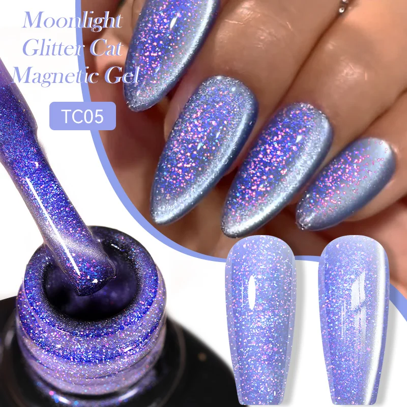 LILYCUTE 7ML Porcelain Moonlight Glitter Cat Magnetic Gel Nail Polish Blue Foils Effect Sparkling Effect Semi Permanent Nail Gel