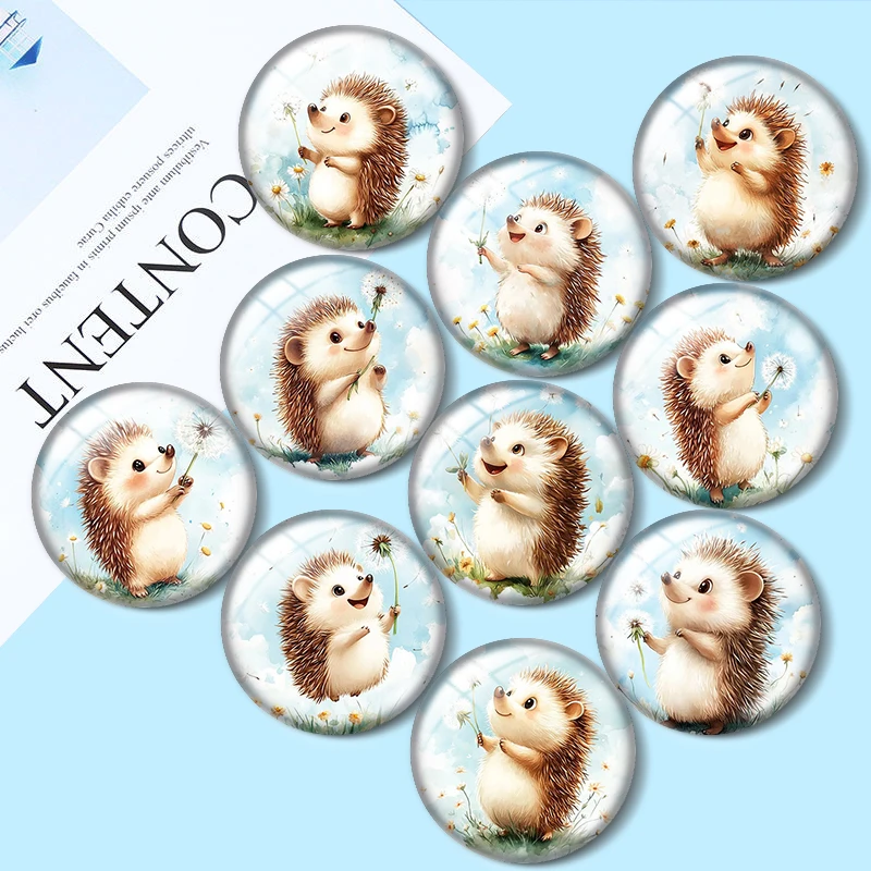 Cute Hedgehog  12/18/20/25mm glass cabochon  bracelet pendant rings for jewelry demo earrings back Making findings