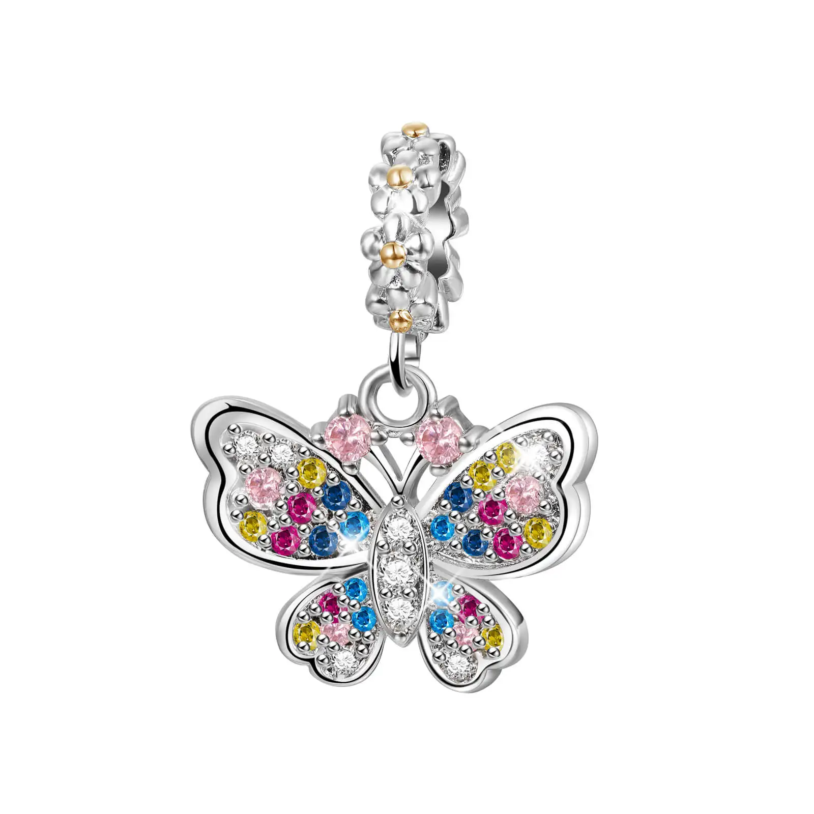 925 Sterling Silver Flower and Colorful Butterfly Beads Charms Fit Pandora 925 Original Bracelet for Women Fine Jewelry Making