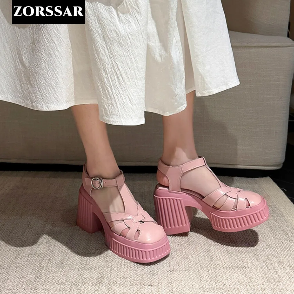 Women\'s Close Toe High Heels Sandals 2024 Summer Chunky Platform Gladiator Sandals Woman Ankle Straps Vacation Casual Beach Shoe