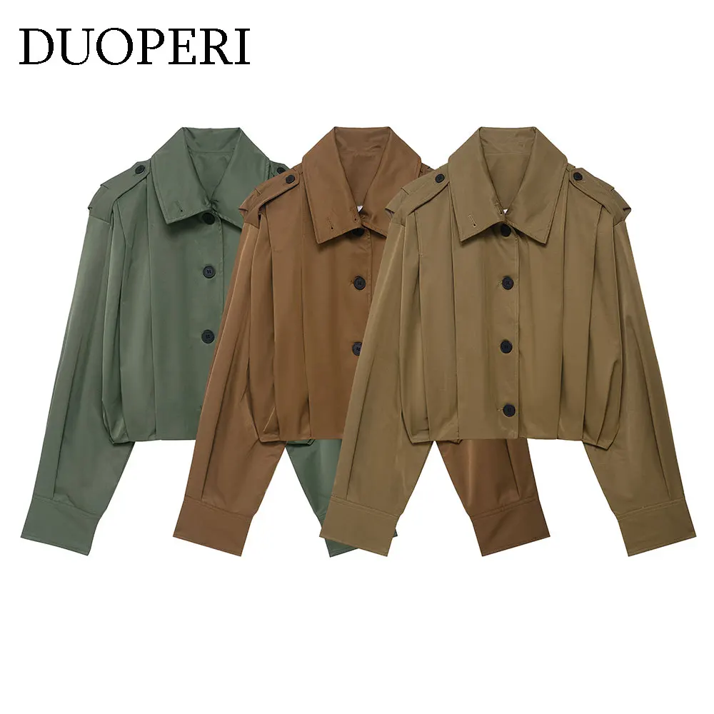 سترات نسائية من DUOPERI ذات ثنيات متينة موضة واحدة الصدر ورقبة على شكل طية صدر وأكمام طويلة ملابس نسائية أنيقة وأنيقة