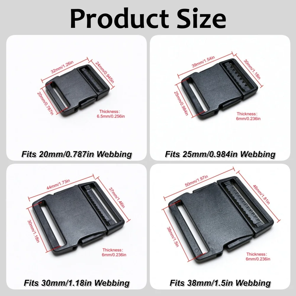Plastic Quick Side Release Buckles, 20/25/30/38mm Adjustable Webbing Buckle, Backpack Strap Outdoor DIY Sewing Accessories