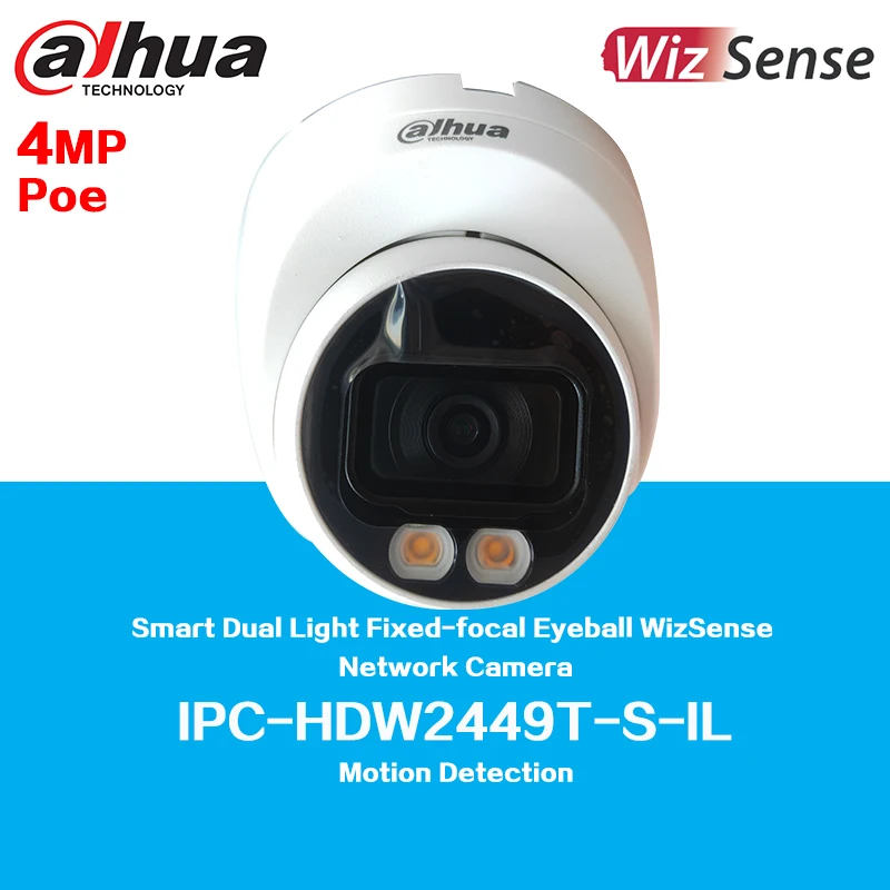 

New Dahua IPC-HDW2449T-S-IL 4MP Smart Dual Light Fixed-focal Eyeball WizSense Network Camera, Built in Mic, SMD Plus, IP67