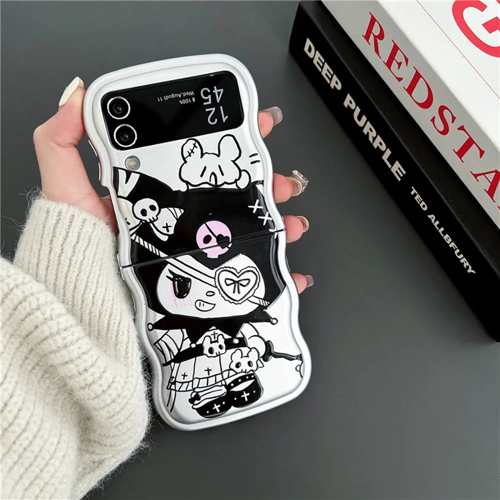 Cute Hello Kitty Kuromi with Bracelet Silver Phone Case for Samsung Galaxy Z Flip 3 4 Z Flip 5 6 5G PC Hard Anti-drop Back Cover