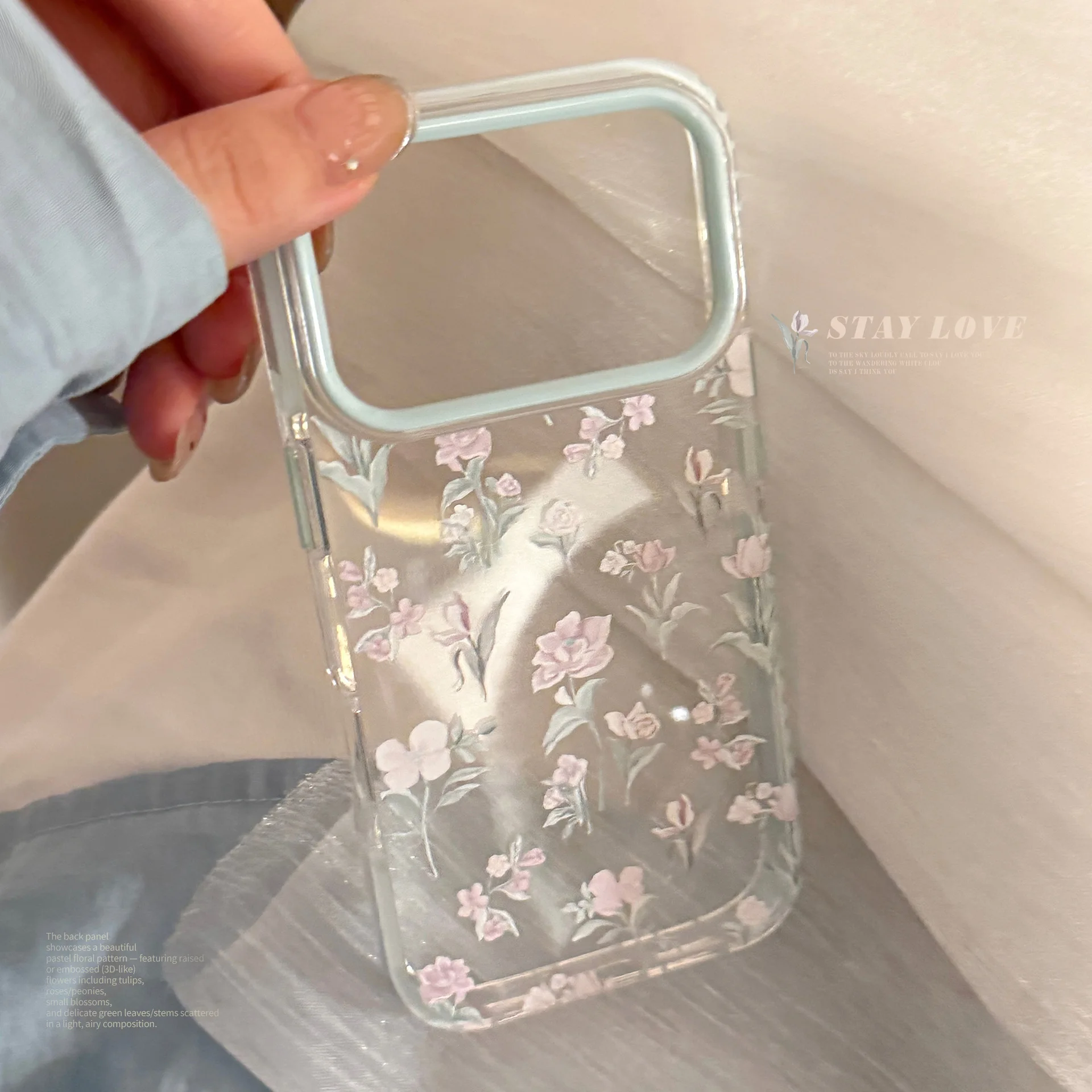 Koreanische Vollbild-Handyhülle mit Lila Blumenmuster für iPhone 17 16 15 14 13 12 Pro Max Transparente Stoßfeste Schutzhülle