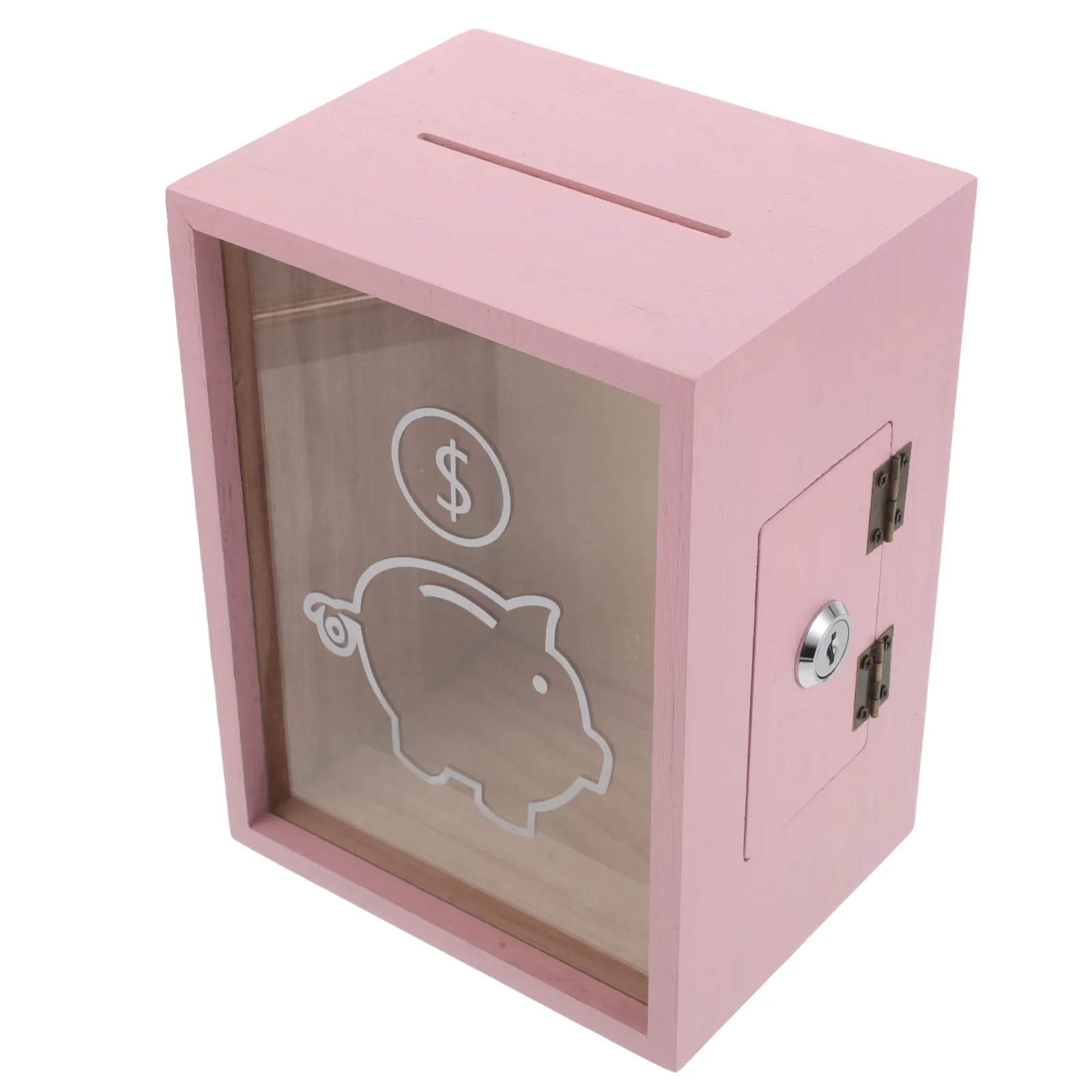 

Kids Wooden Piggy Bank Lock Transparent Viewing Panel Safe Money Saving Box Educational Gift for Children Bedroom