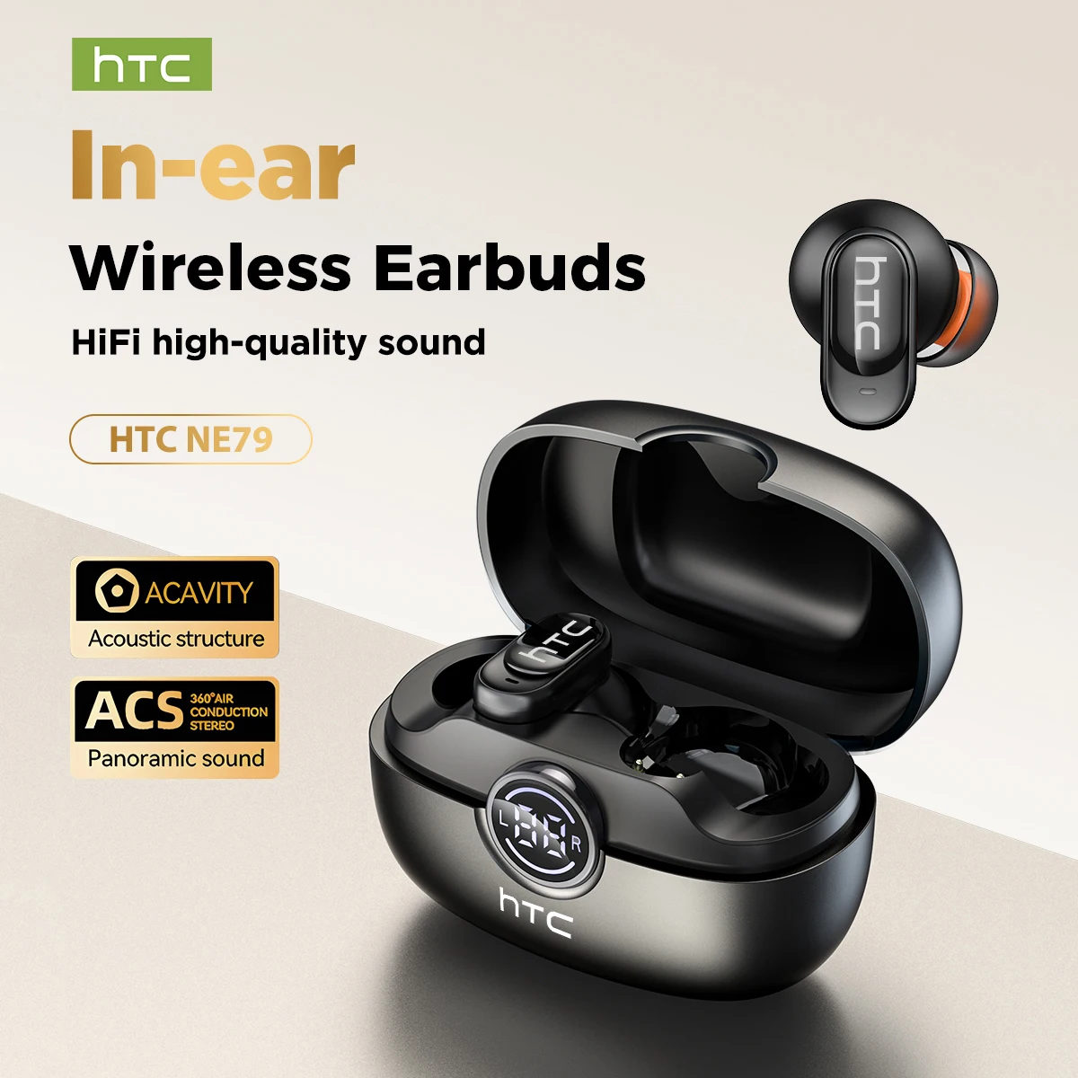 

Wireless Earphones Bluetooth HTC NE79 Sleep Comfort MINI Headphones AI Translator for150 Languages 30Hours Ultra-Light Portable