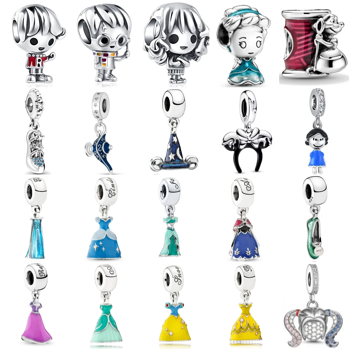 

MINISO Disney 925 Silver Princess Dress Boys Girls Hair Band Charm Pendant Suitable For Original Bracelet Diy Exquisite Jewelry