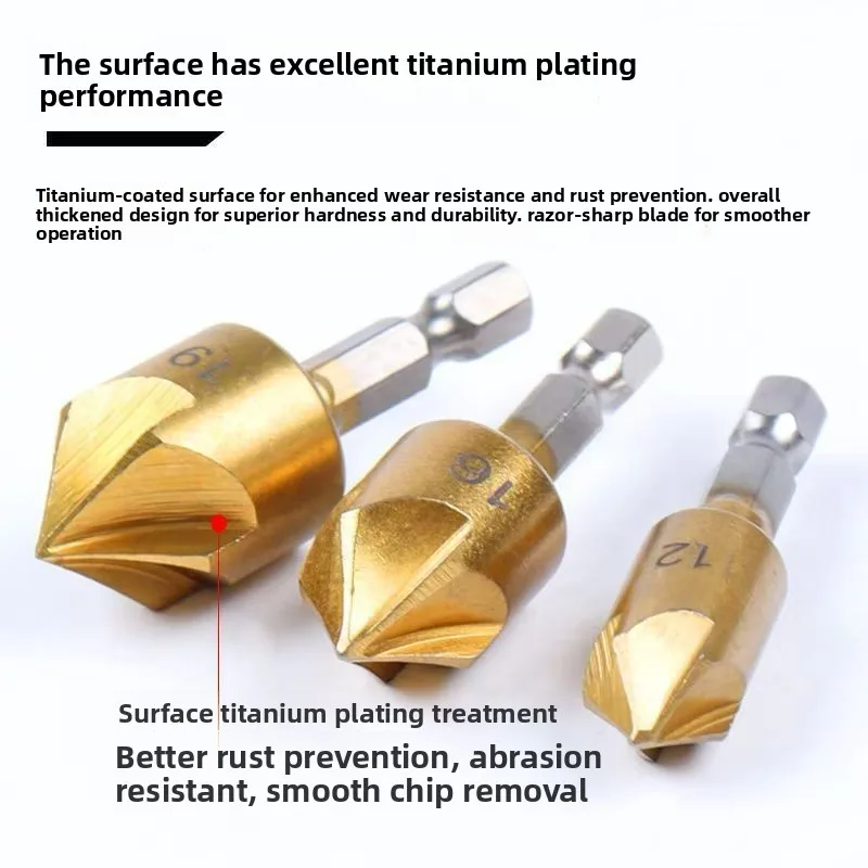 

Набор из 6 шестигранных титановых фрез с пятью режущими кромками для снятия фаски, 6-19 мм, для обработки дерева
