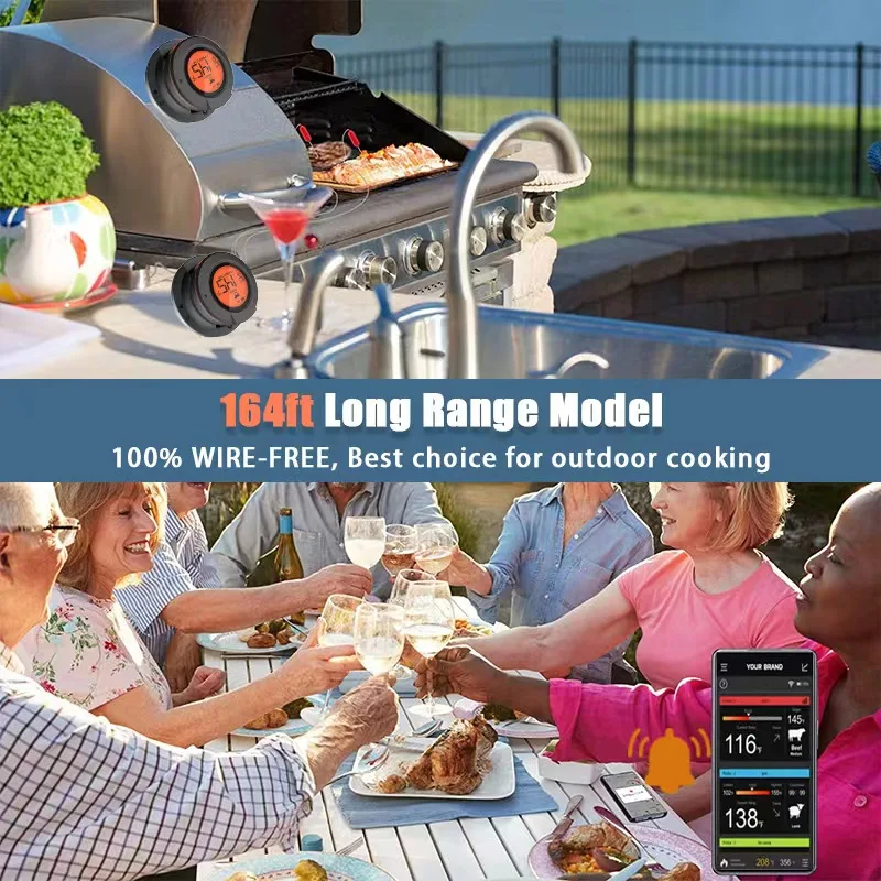 Draadloze Digitale Bluetooth Smart Bbq/Oven Grill Vlees Thermometer 2 In 1 Voor Vlees Voedsel Roker Bbq Houtskool Grill En Oven Roker