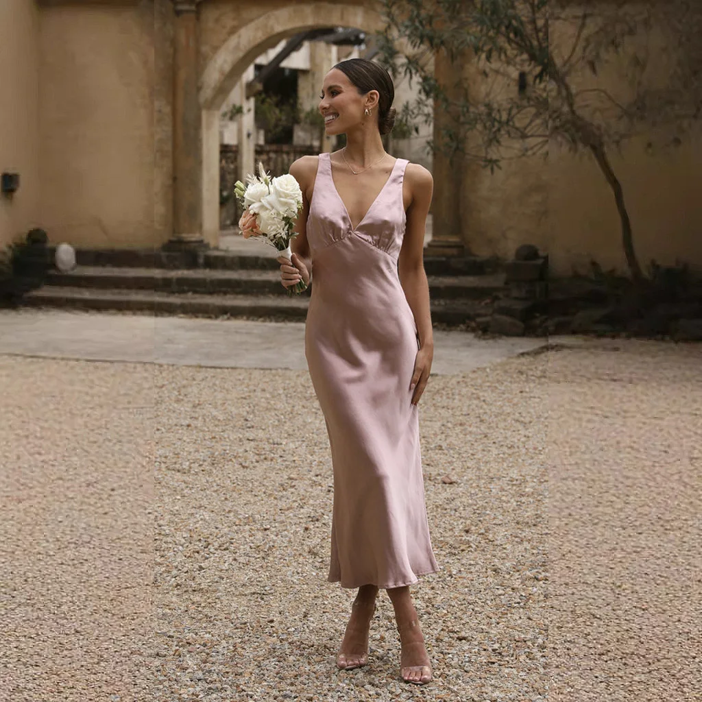 

Women Wedding Dresses 2025 Women's New Sexy Dress Deep V-Back Fashion Strap Dress Streetwear