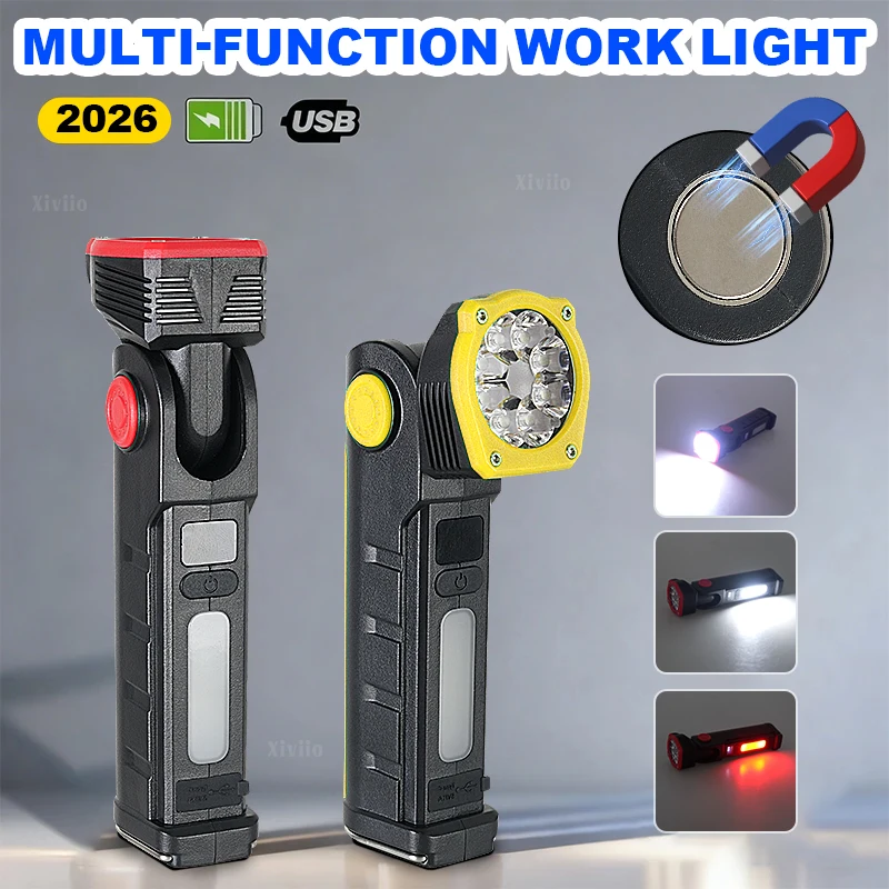 

2026 НОВЫЙ светодиодный рабочий фонарь Type-C перезаряжаемый портативный фонарик с сильным магнитом COB рабочий свет для ремонта кемпинга в аварийной ситуации
