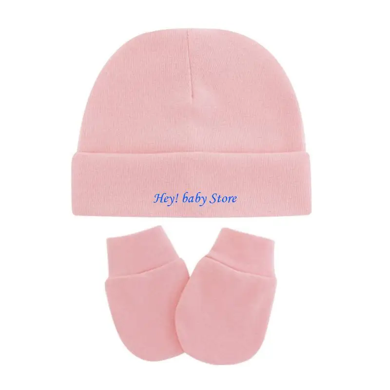 

Q1FE Baby Color for Head Wrap Bonnet Face for Protection Mitts Soft Cotton Comfy No Scratch Mittens Turban Beanie