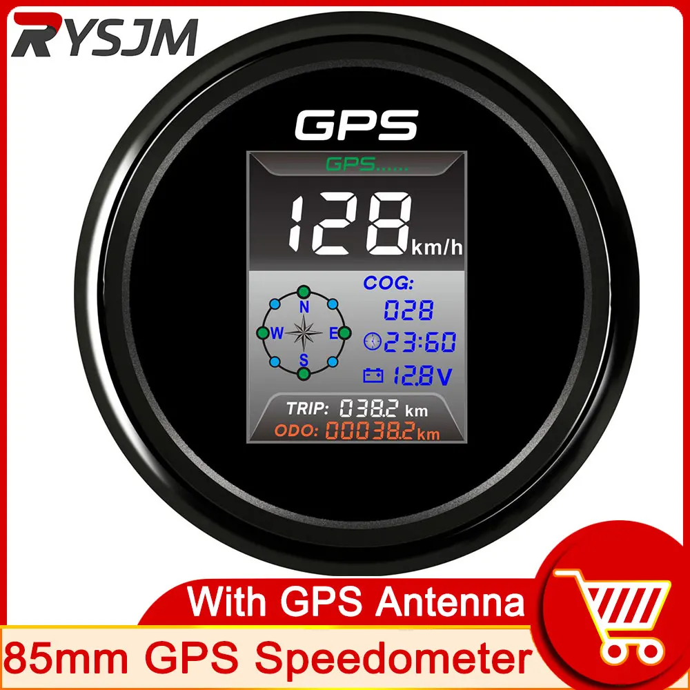 

HD 85mm GPS Speedometer with Time Display TFT Screen Compass TRIP ODO COG Voltmeter Speed Meter MPH Knots Km/h with GPS Antenna