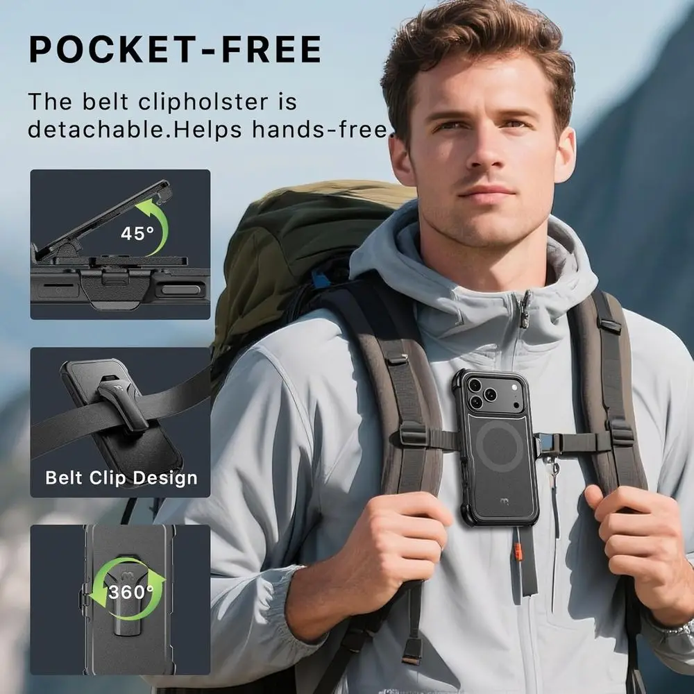 for iPhone 17 Pro Case, Maverick Series Case with Belt Clip Holster,[Compatible with Magsafe] w/Screen Protector,Anti-Drop,Shock