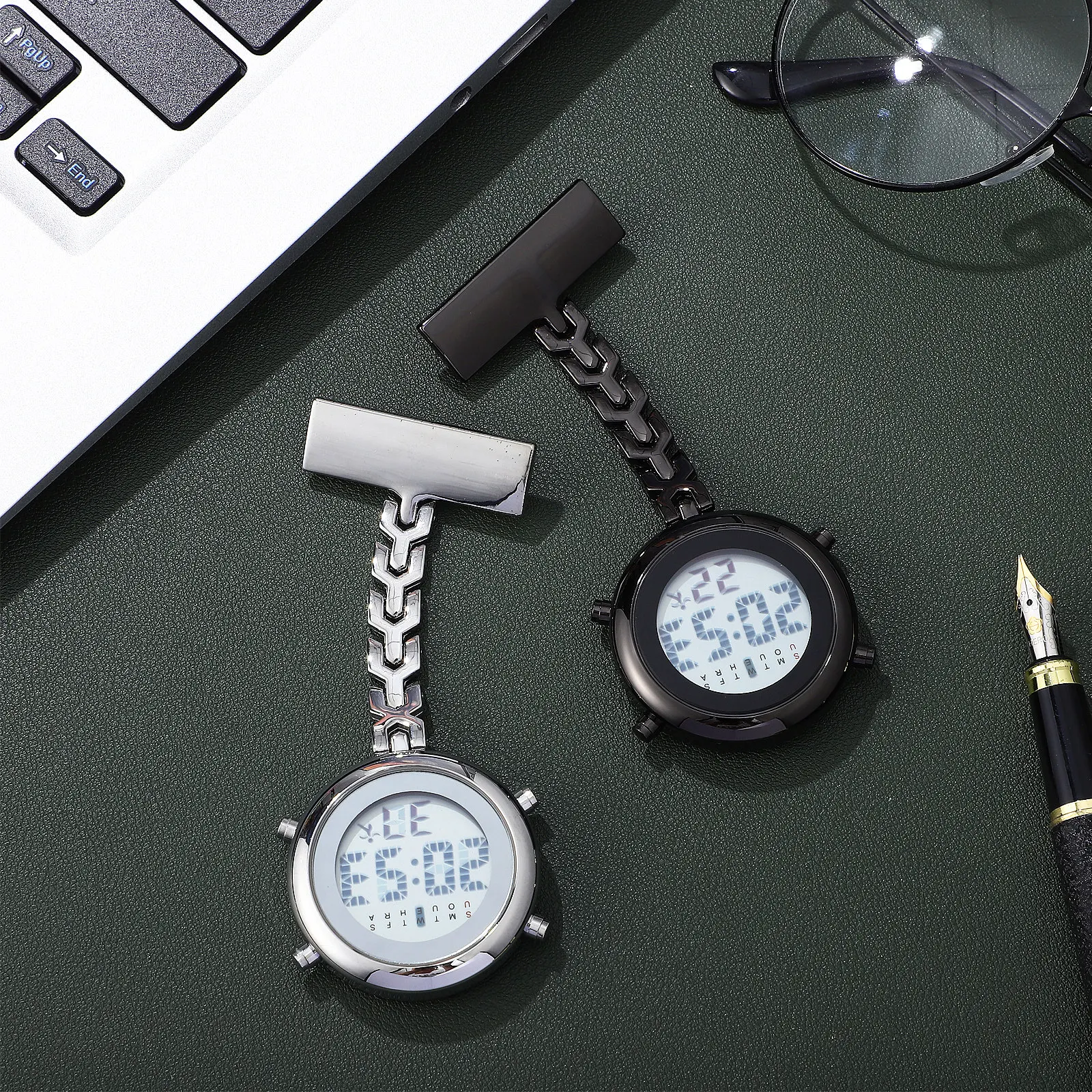 

2Pcs Nurse Pocket Watches Premium Quality Clip-on Hanging Precise Timer Alarm Date Multi Function Portable Nurse