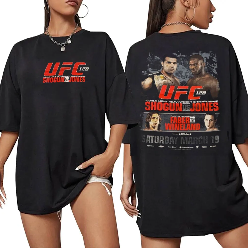 2026 الصيف UFC 128 جون جونز VS Shogun القتال تي شيرت المرأة الرياضية القطن قصير الأكمام فضفاضة الترفيه قميص لياقة بدنية للجنسين.