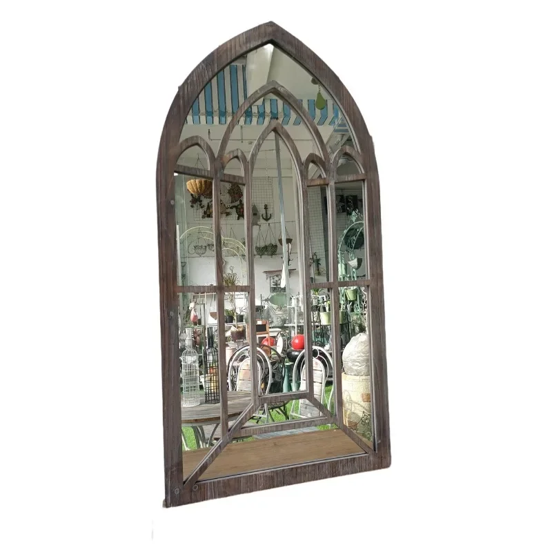 

Original single French country retro solid wood wall hanging decorative mirror Famous villa flower