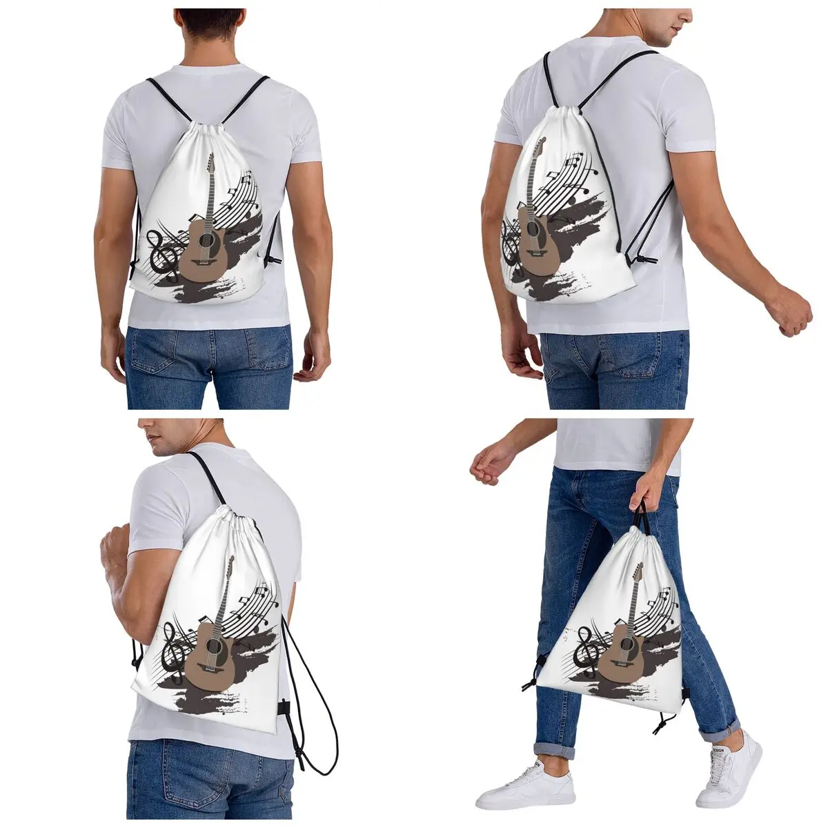 Acoustic Guitar Lovers Backpacks Multi-function Portable Drawstring Bags Sports Bag Book Bags For Travel School