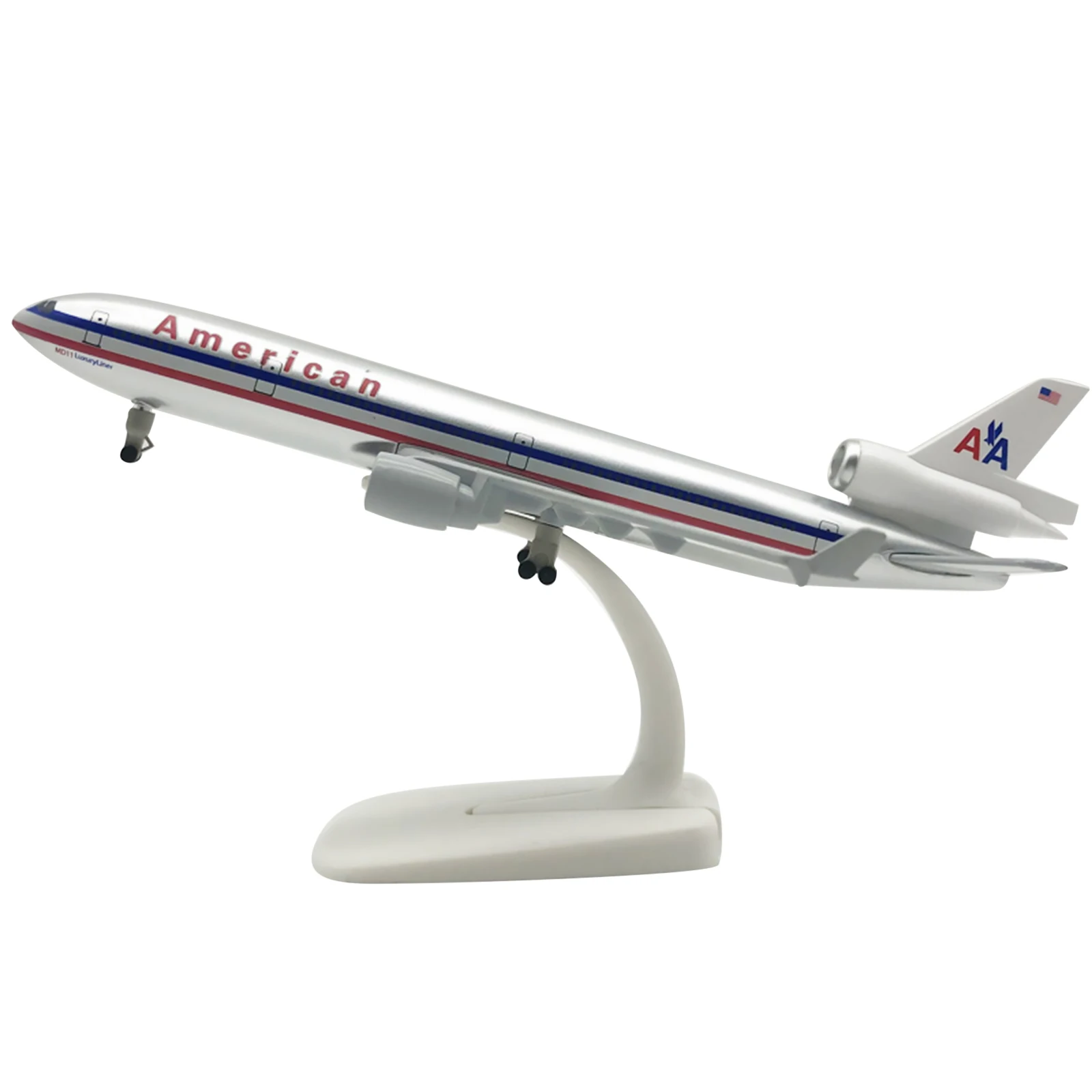 Druckguss-Flugzeugmodell, 20 cm, Maßstab 1:400, amerikanisches MD-11, Flugzeugmodell, Flugzeug, GIF, Legierungsmodell, Souvenir, statische Anzeige mit Ständer