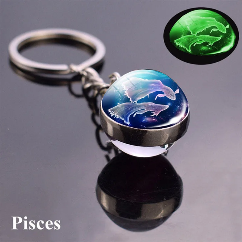 12 Constellation Luminous Keychain Glass Ball Pendant Keyring Glowing in the Dark Key Chain Men Women and Children Birthday Gift