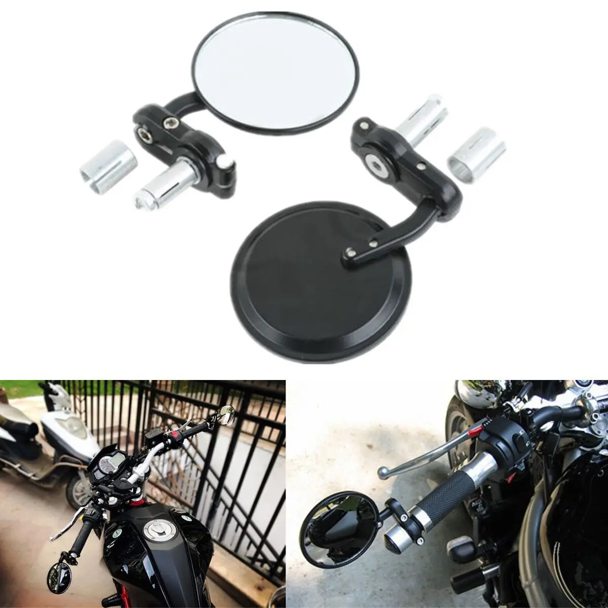 

Universal Motorcycle 3" Round 7/8" Handle Bar End Mirrors For Ducati Harley Honda Suzuki Yamaha Cafe Racer Bobber Bike Touring