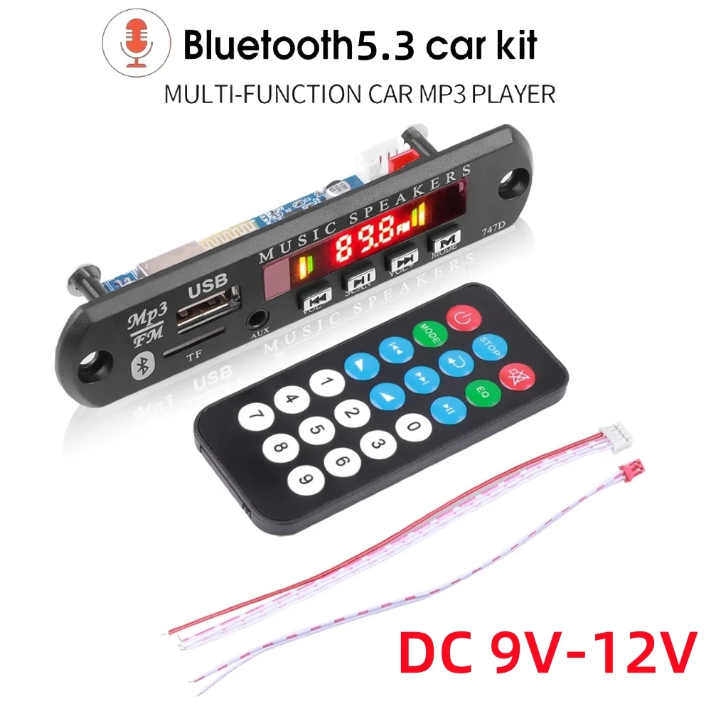 DC 12V Bluetooth 5.3 MP3 Player Wireless Decoder Board Folder Switching USB TF FM Radio Call Module Car Kit For Speaker