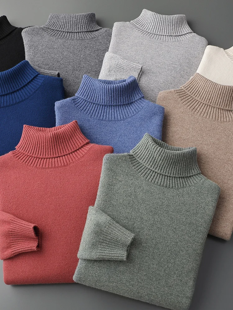 

Осень-зима, новый вязаный пуловер из 100% чистой шерсти, свитер, мужской свитер с высоким воротником, базовые универсальные мягкие топы с длинными рукавами