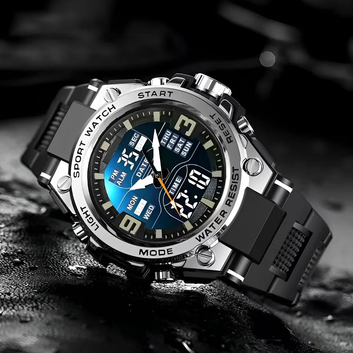 Novo high-end de luxo masculino e jovens estudantes quartzo eletrônico duplo movimento à prova dwaterproof água luz noturna multifuncional liga aço