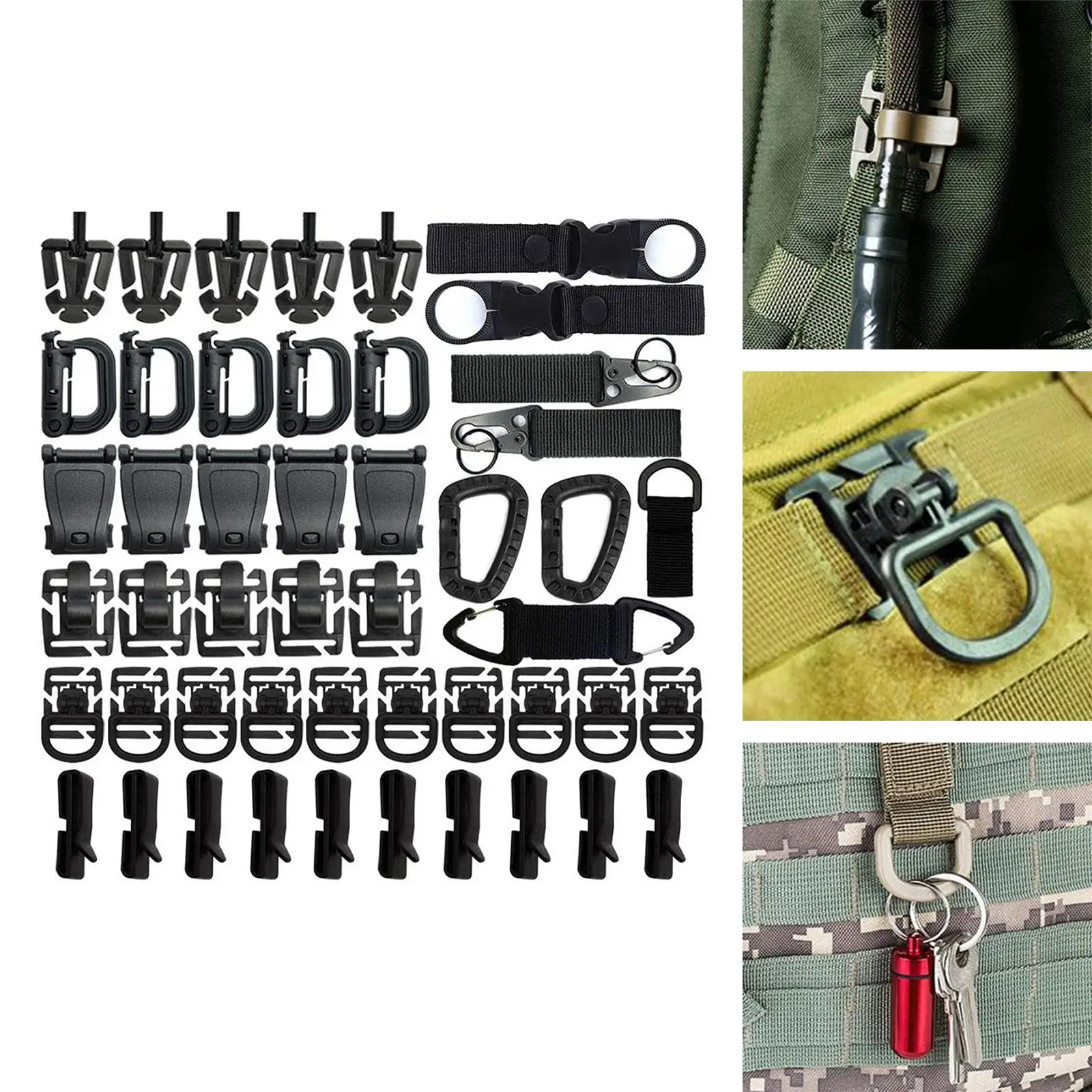 34 PCS Molle Attachments Set Gear Clip for Webbing Strap Molle Bag