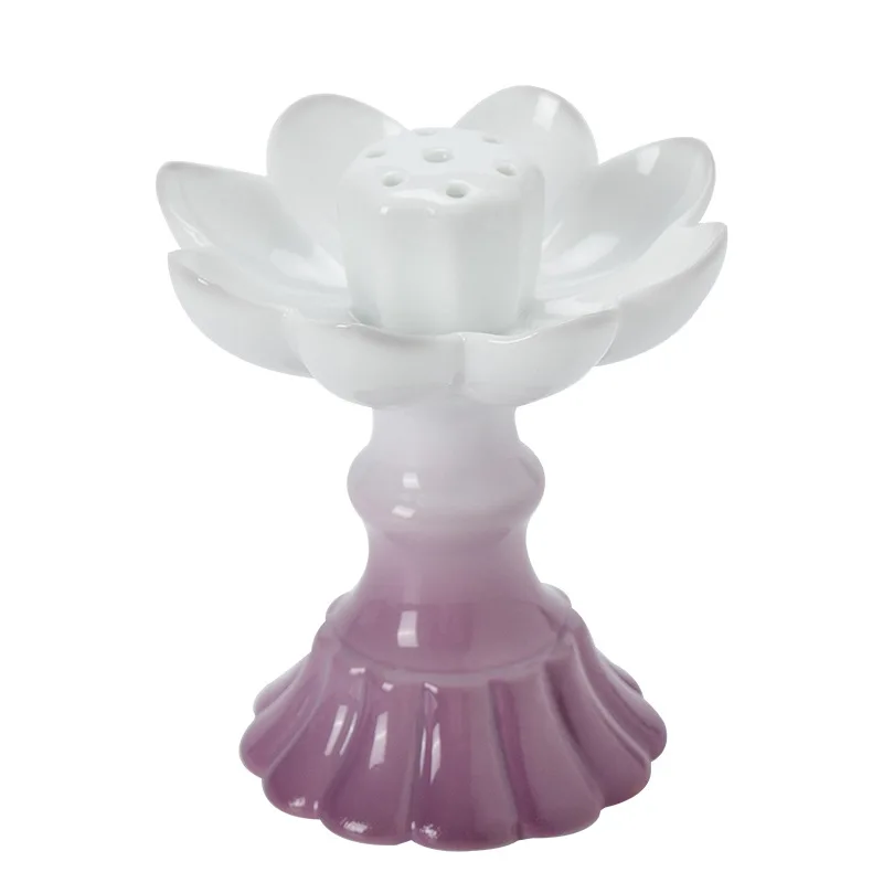 

Gradual change smoked purple high foot lotus incense burner, ceramic home tea ceremony accessories