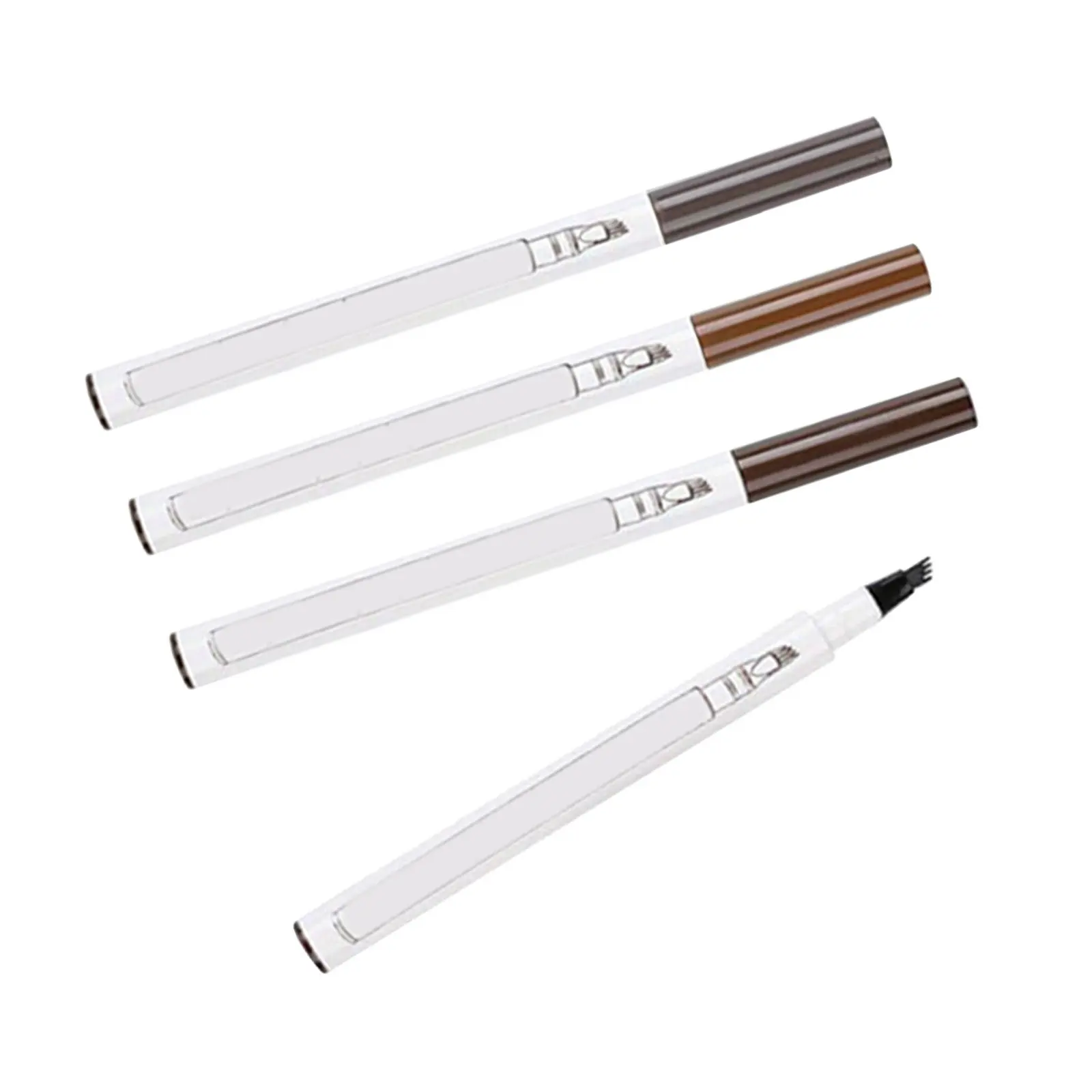 4Pcs Four-Tooth Eyebrow Pencil Liquid Pen Waterproof Long-Lasting Natural Makeup Tool Chestnut Brown Dark Grey Black