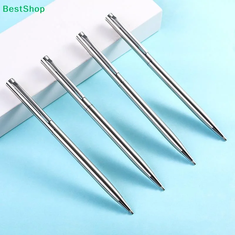 〔Y〕2/4pcs Elegant Silver Stainless Steel Ballpoint Pens Medium Nib Twist-Top Smooth Writing Durable Office Pens Set for Business