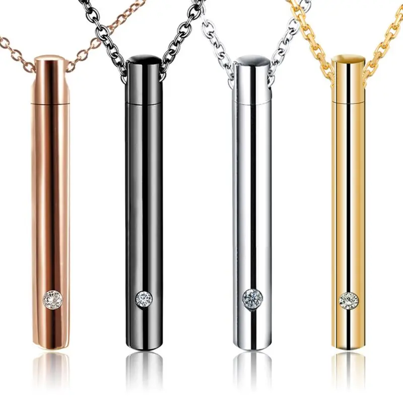 Cylinder Memorial Container Holder Jewelry Memorial Keepsake Pendant Chain Necklace for Ashes Holder Urn Necklace Gifts