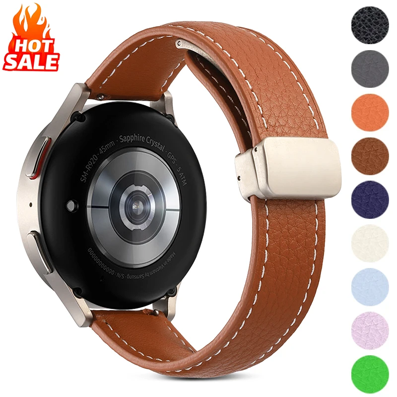 20mm 22mm Leather Strap for Samsung Galaxy Watch 7 6 5 4 44mm 40mm Classic Magnetic Buckle for Huawei Watch GT5 4Pro 3 46mm Band