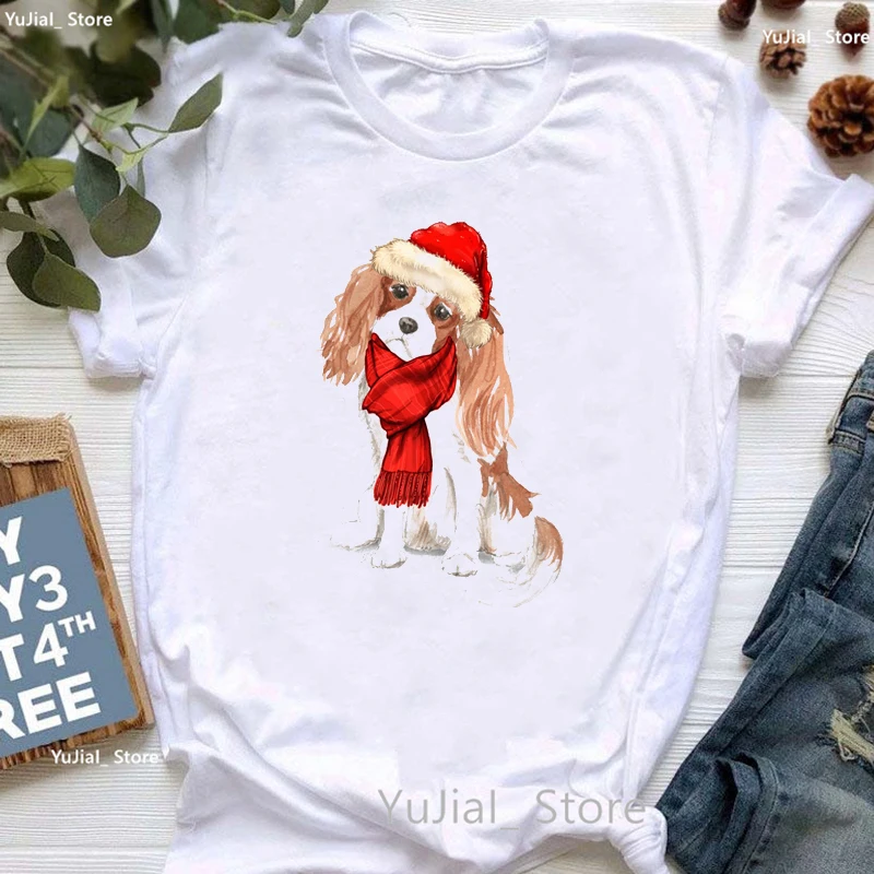 

Cavalier King Charles Spaniel Animal Print Tshirt Girls Merry Christmas Gifts T Shirt Women Harajuku Shirt Summer Tops Tee