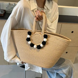 2024 Knitting Kits Fabric Khaki Beach Bag Large Capacity Handmade Straw Summer Holiday Leisure Bag Women Bags Shopping Bags