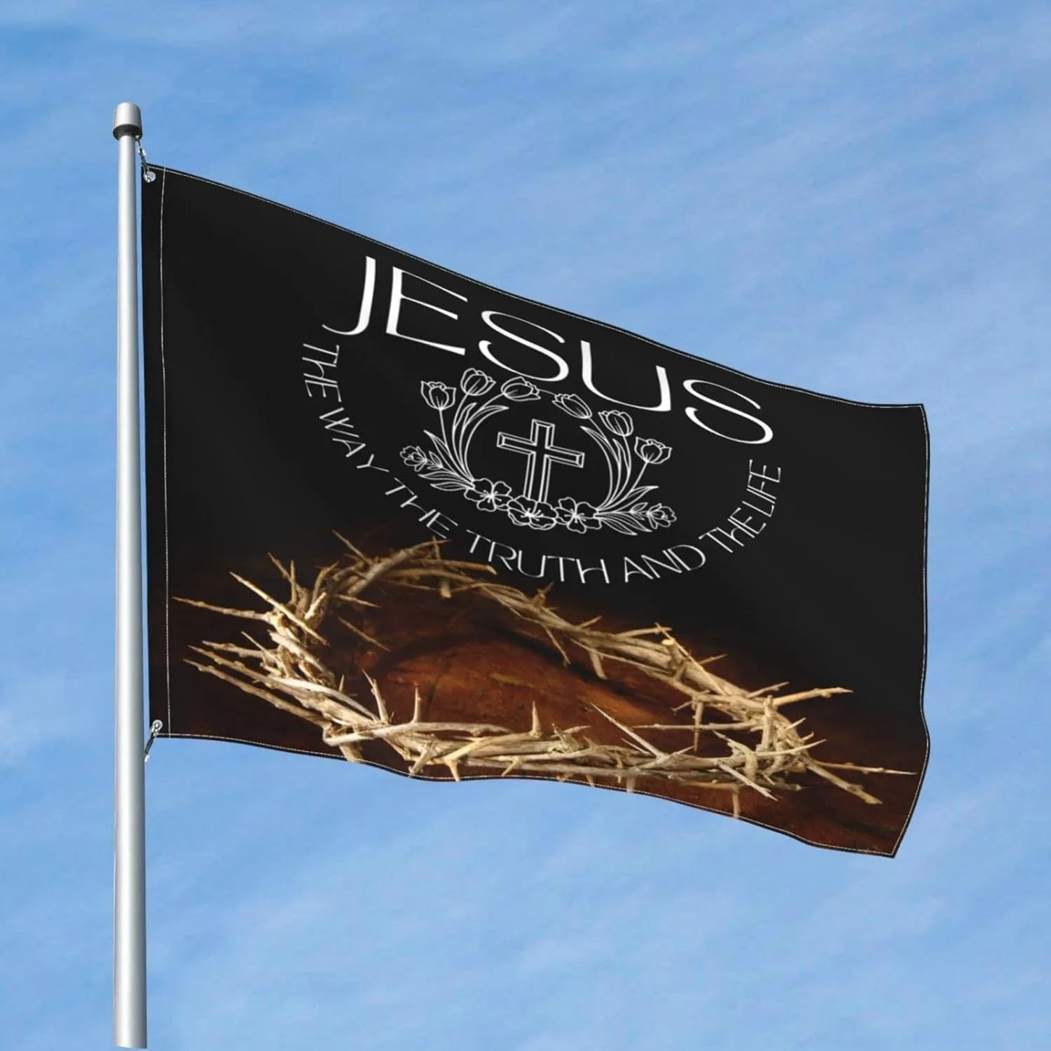 Drapeau de Jésus, le chemin, la vérité et la vie, symbole religieux chrétien, bannière de la croix de Christ