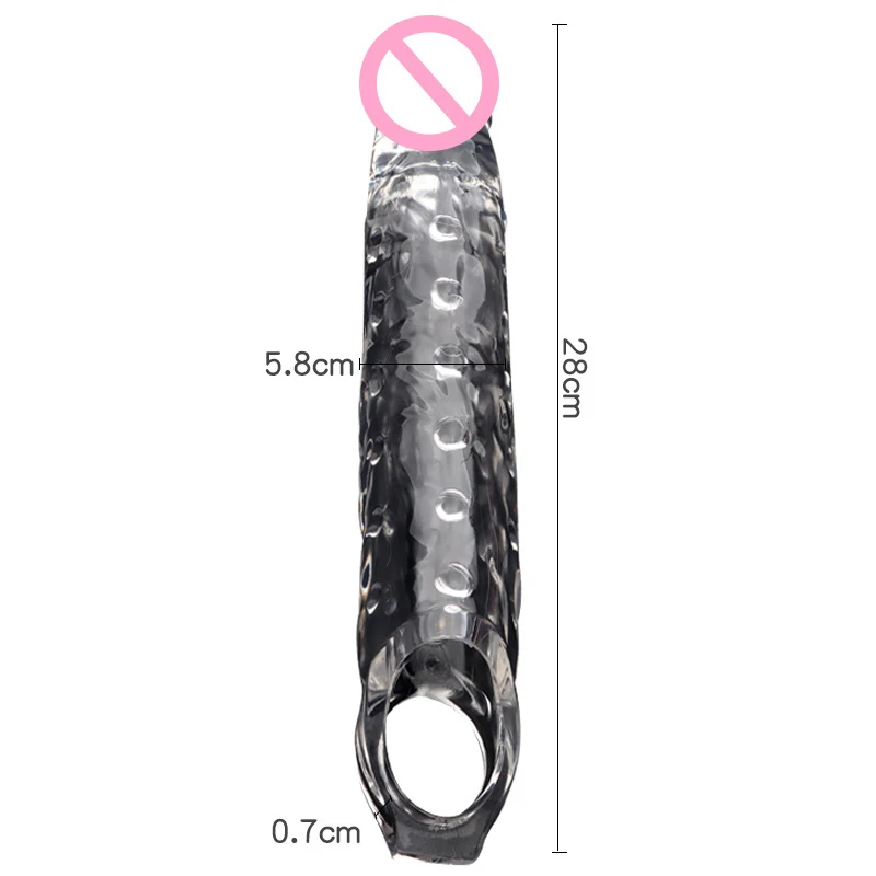 11inch Transparent Penis Extender Sleeve Bigger Realistic Sleeve Reusable Condom Cock Rings Delay Ejaculation Sex Toys For Men