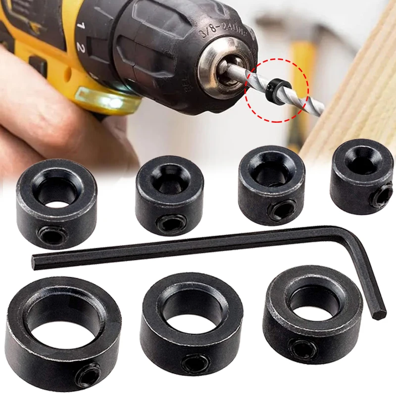 

3-16mm Wood Drill Locator Fixed Ring Shaft Depth Stop Collars Positioner Clamps with Allen Key Ajustable Woodworking Tools